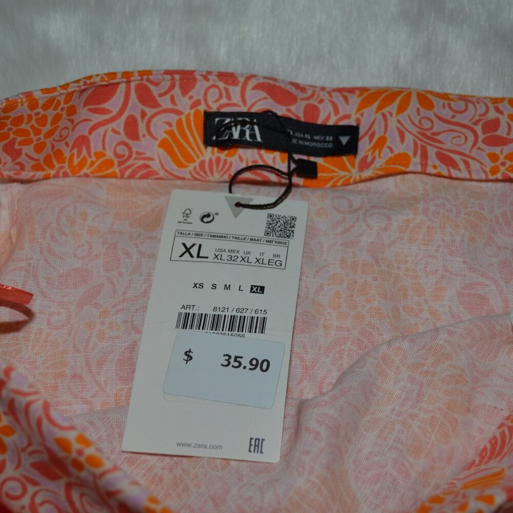 Zara Orange/Pink Linen Blend Floral Blogger Favorite Size XL NWT Mini Skirt - Picture 8 of 8